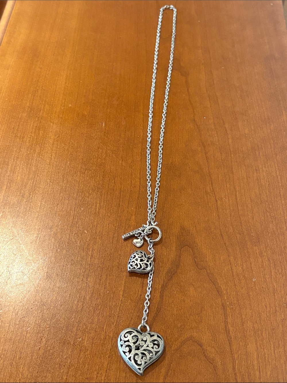 American Eagle Outfitters Silver Heart Drop Pendant Necklace